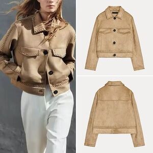 Zara Tan Jean Jacket with Braided Details